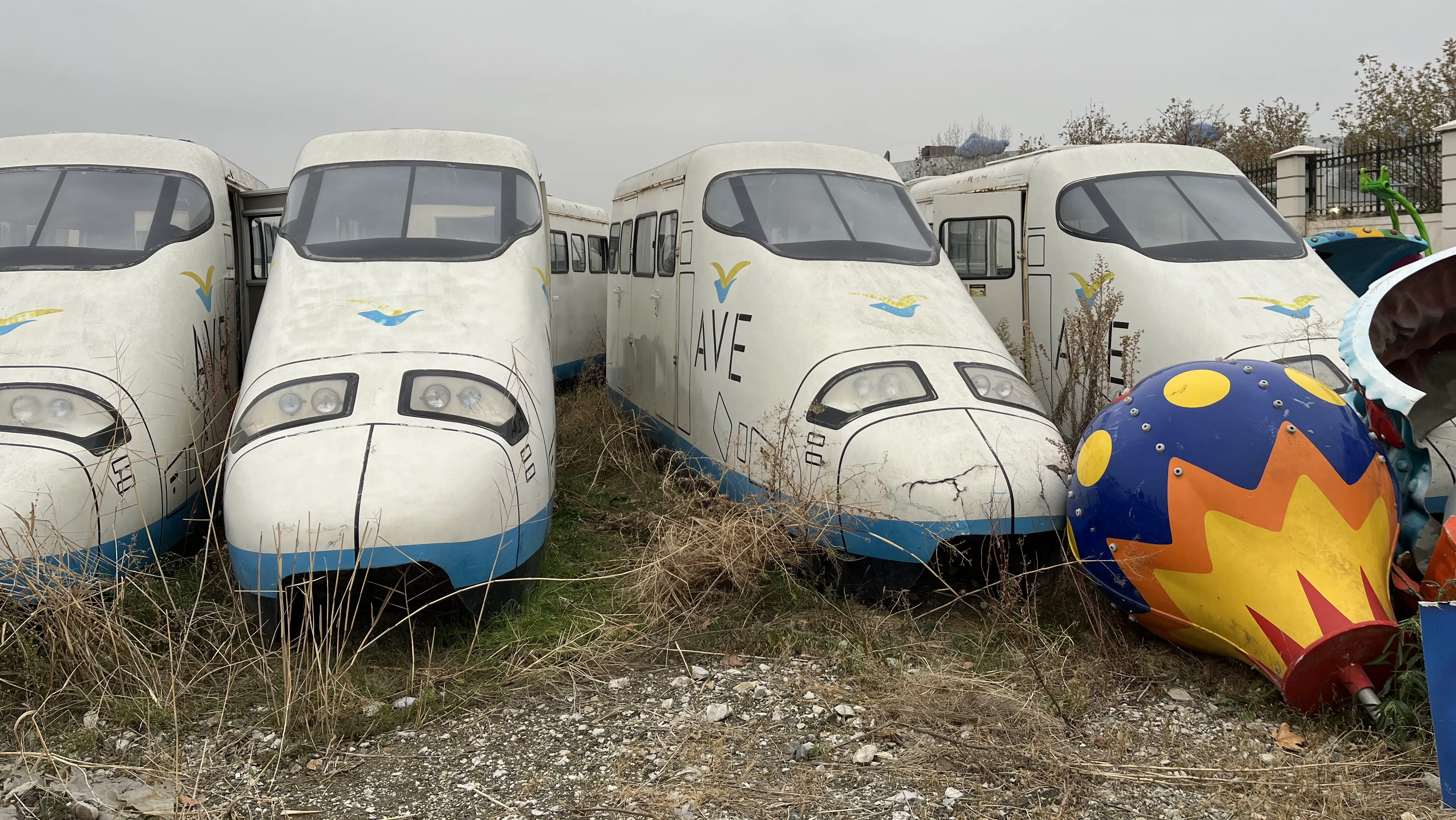 Abandoned monorail cars left to decay